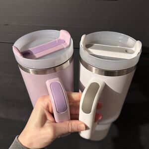 Insulated Travel Tumbler with Removable Handle — Lavender & White